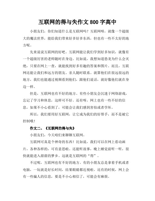 互联网的得与失作文800字高中