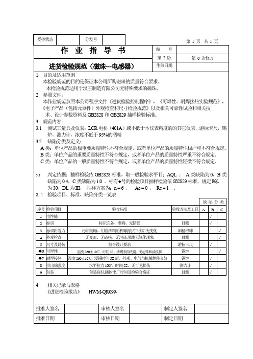 磁珠—电感器来料检验作业指导书