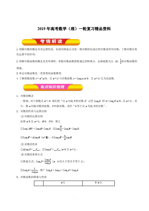 2019年高考数学(理)一轮复习精品资料专题09对数与对数函数(教学案)含解析