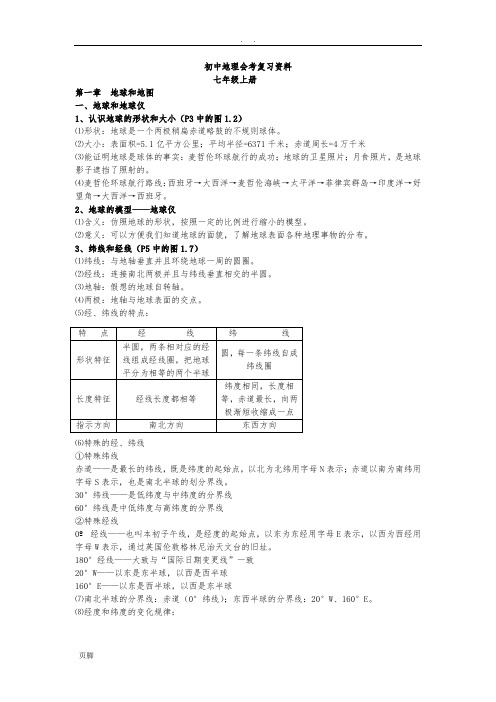 初中地理会考复习资料(人教版)
