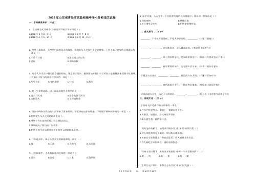 2018年山东省青岛市实验初级中学小升初语文试卷