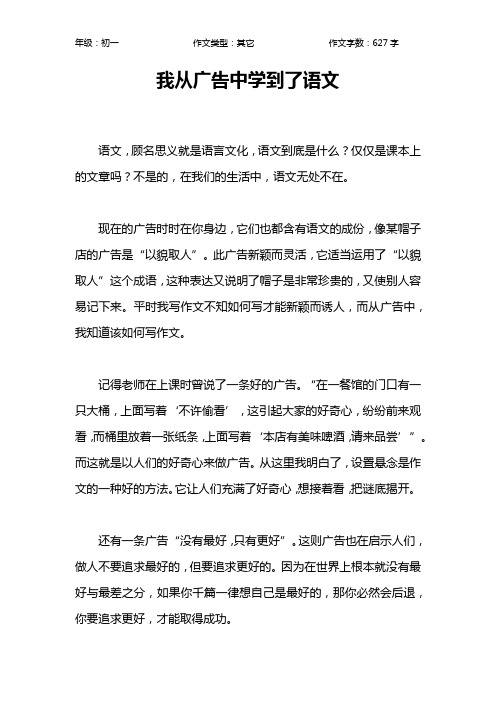 我从广告中学到了语文作文【初中初一600字】
