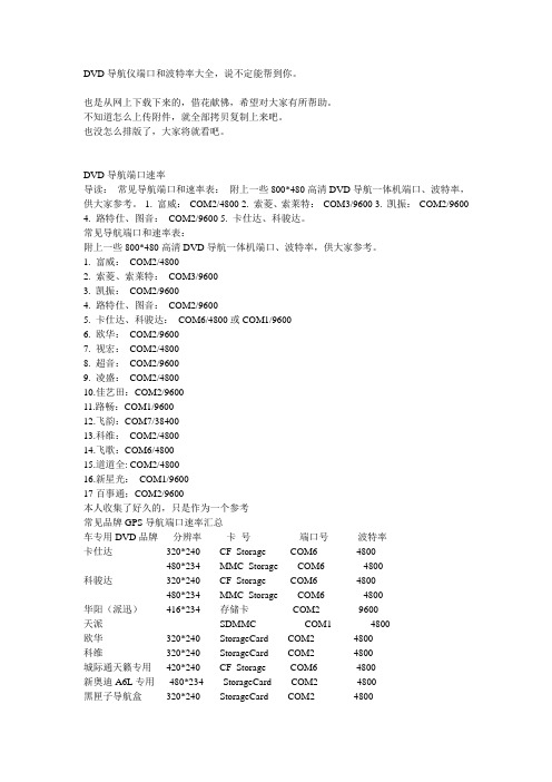 DVD导航仪端口和波特率集合