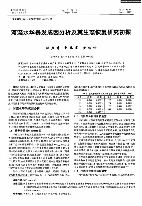 河流水华暴发成因分析及其生态恢复研究初探
