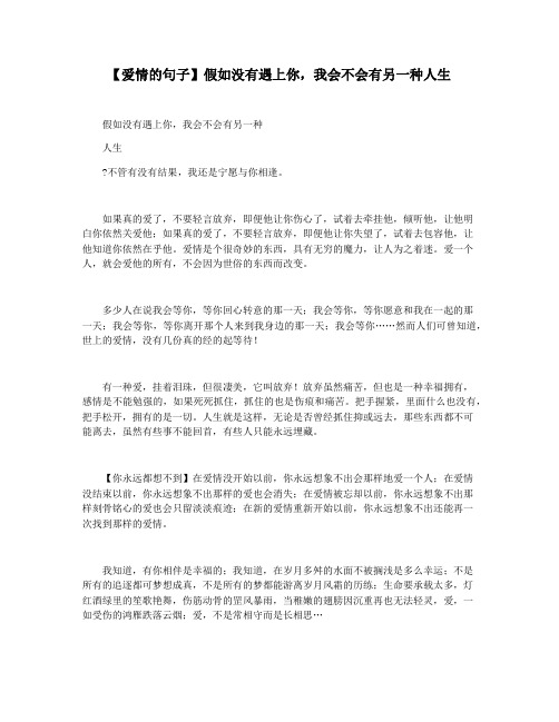 【爱情的句子】假如没有遇上你,我会不会有另一种人生