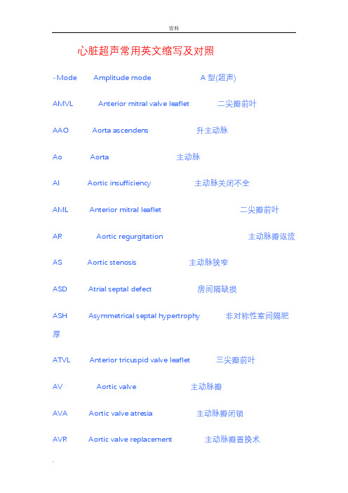 心脏超声常用英文缩写对照