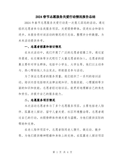 2024春节志愿服务关爱行动情况报告总结