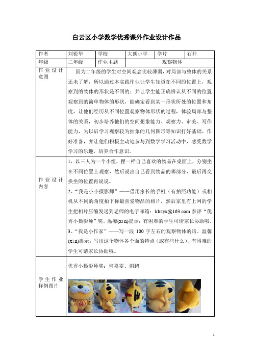 小学数学优秀课外作业设计《观察物体》