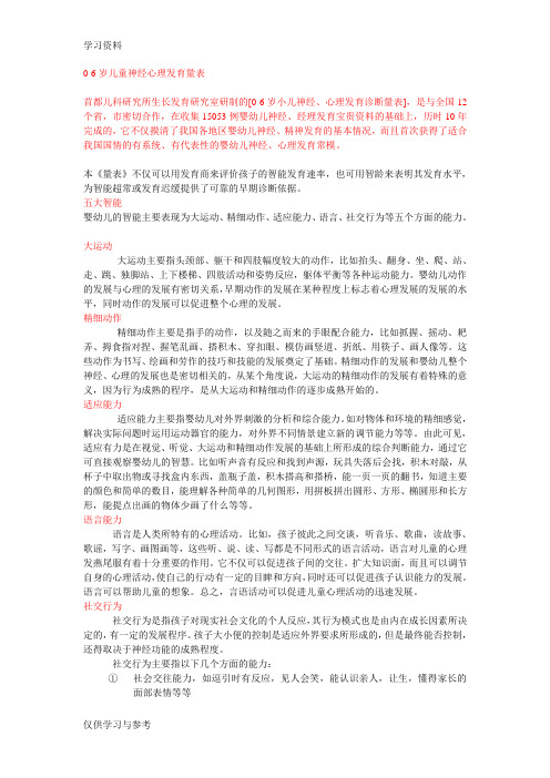 0-6岁儿童神经心理发育测试表演示教学