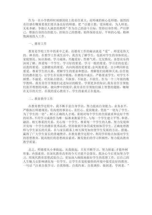 小学数学教师师德工作总结