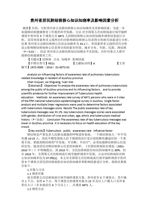 贵州省居民肺结核核心知识知晓率及影响因素分析