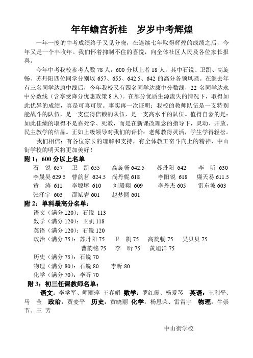 2010年中山街学校中考喜报