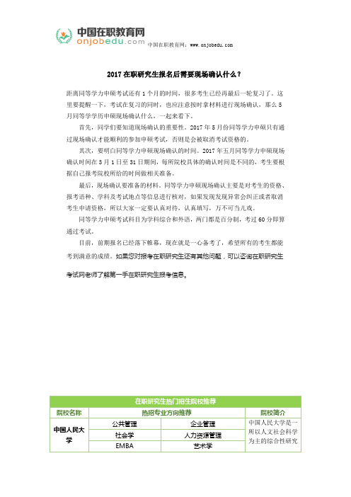 2017在职研究生报名后需要现场确认什么