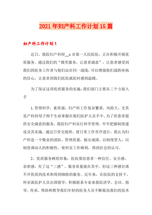 2021年妇产科工作计划15篇