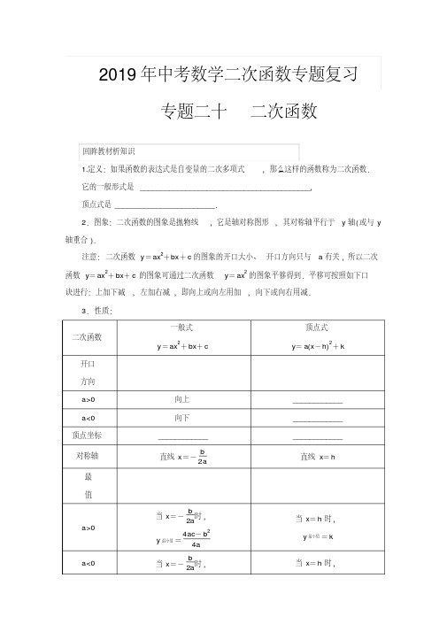 2019年中考数学二次函数专题复习