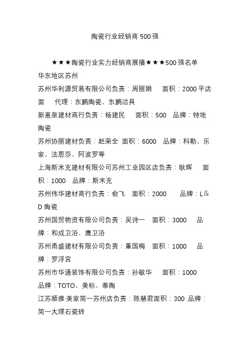 陶瓷行业经销商500强