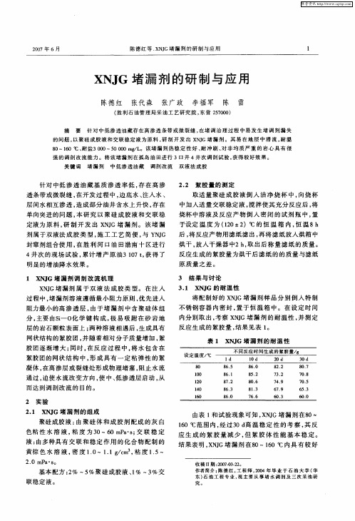 XNJG堵漏剂的研制与应用