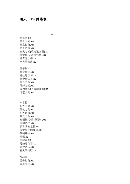 晴天BOSS掉落表