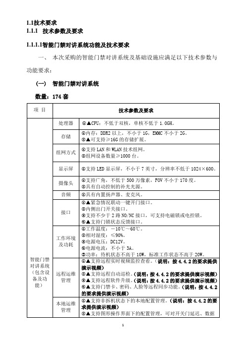 楼宇小区智能门禁及APP技术参数标准及要求