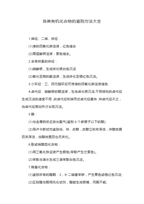 各类有机化合物的鉴别方法大全