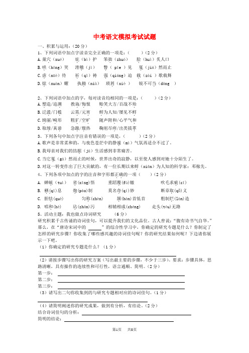 (鲁教版)中考语文模拟考试试题(3)及答案