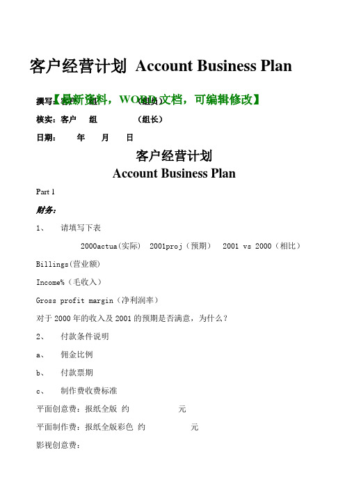 客户经营计划 Account Business Plan页 ()