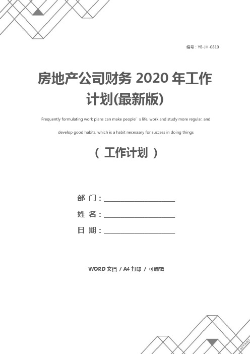 房地产公司财务2020年工作计划(最新版)