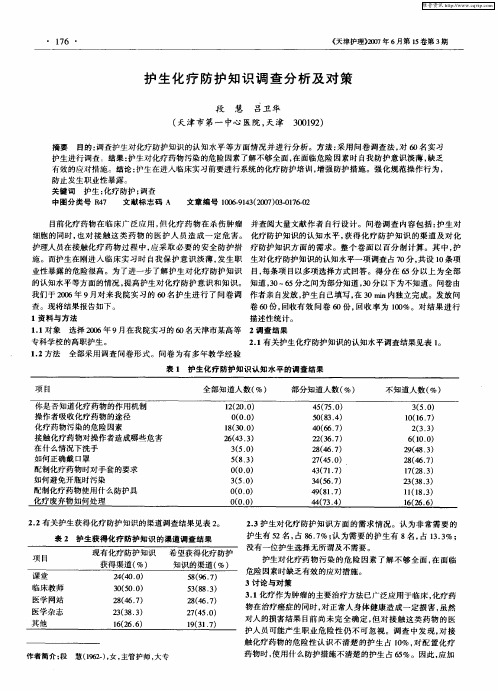护生化疗防护知识调查分析及对策