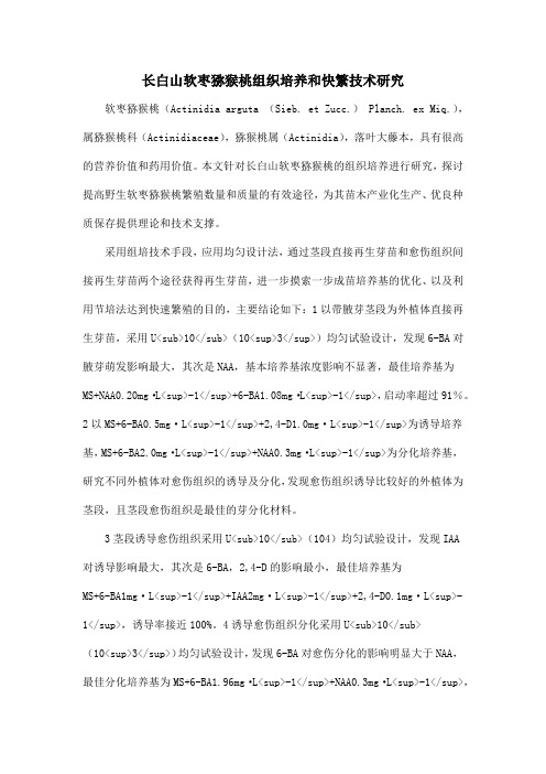 长白山软枣猕猴桃组织培养和快繁技术研究