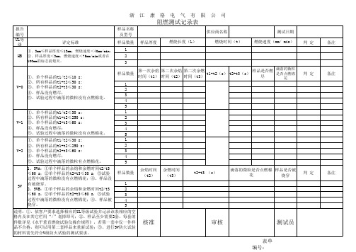 阻燃测试记录表