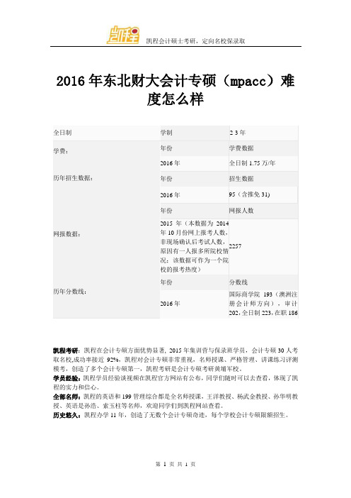 2016年东北财大会计专硕(mpacc)难度怎么样