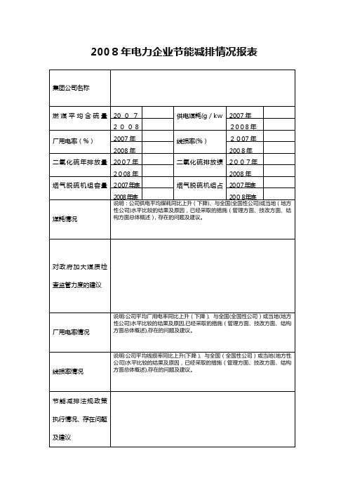 电力企业节能减排情况报表