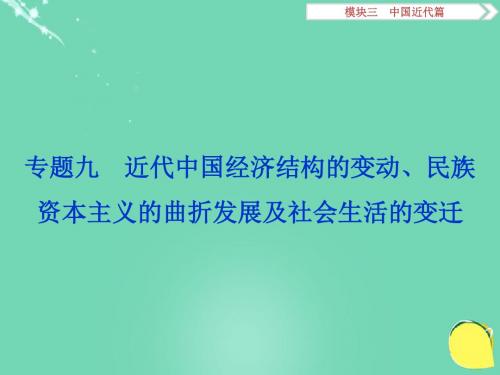 高考历史二轮总复习 专题九 近代中国经济结构的变动、民族资本主义的曲折发展及社会生活的变迁课件