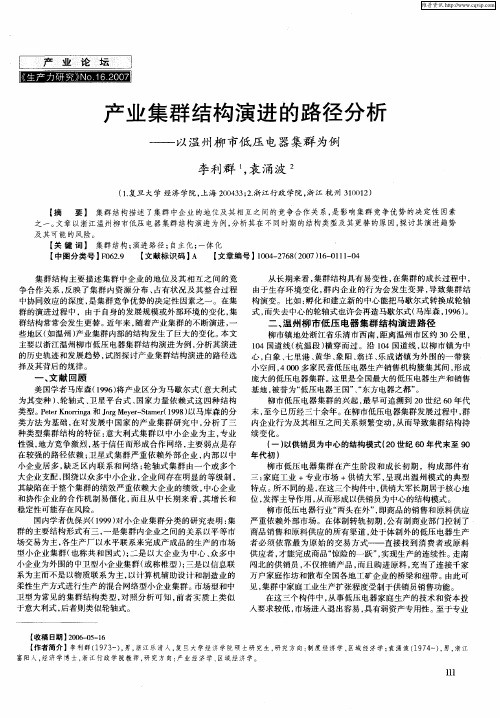 产业集群结构演进的路径分析-以温州柳市低压电器集群为例