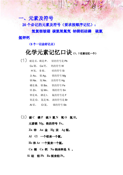 【全新版】常见元素的化合价记忆口诀8
