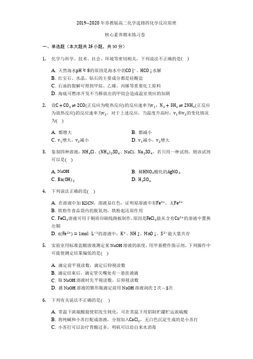 2019--2020年苏教版高二化学选修四化学反应原理核心素养期末练习题卷