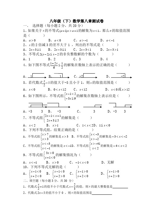 八年级(下)数学第八章测试卷