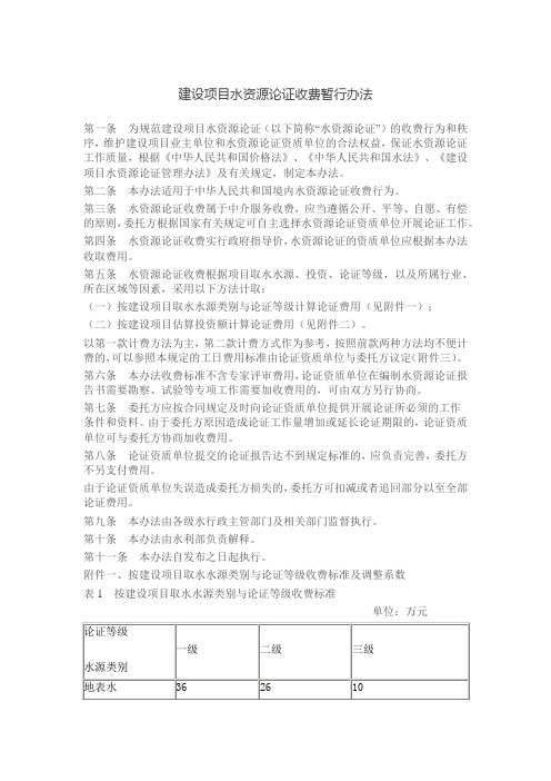 水资源论证收费管理办法