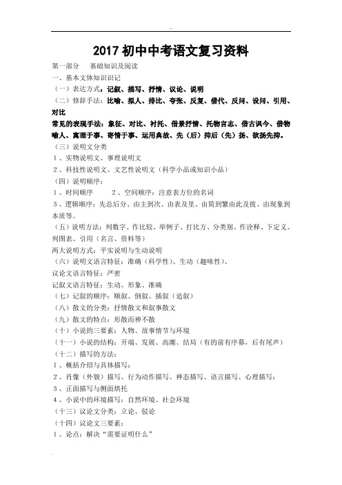 2017初中中考语文复习资料