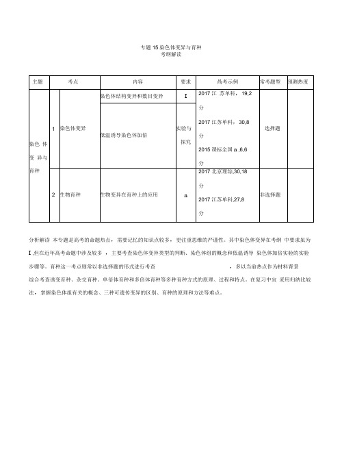 2019版高考生物(课标版)一轮复习讲学案：专题15染色体变异与育种Word版含答案