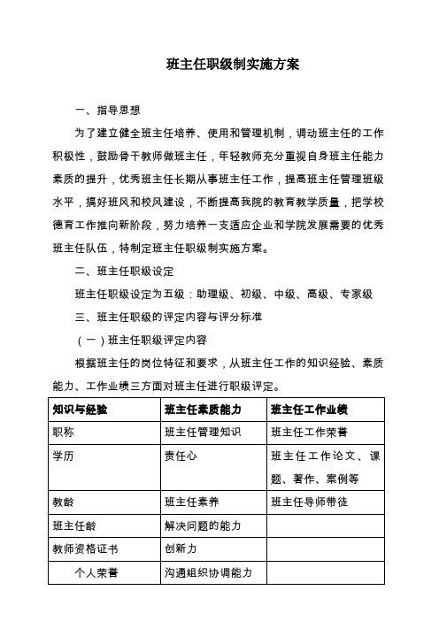 班主任职级评定方案