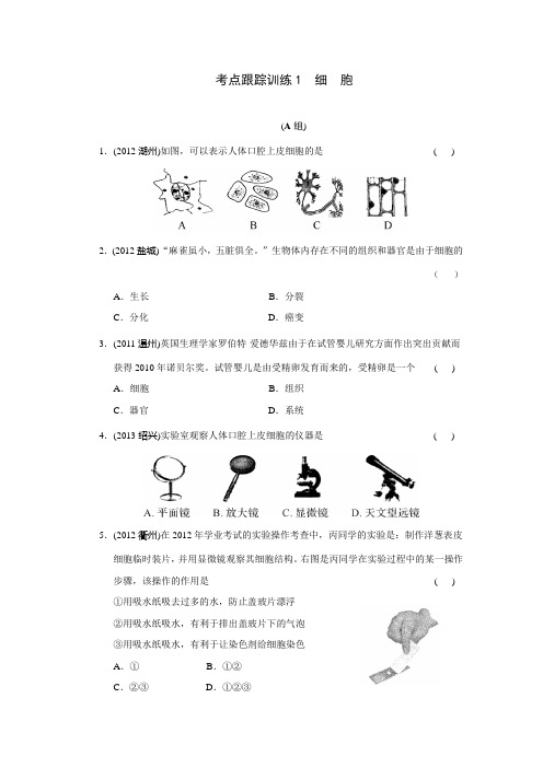 2014科学中考：考点跟踪训练1 细胞