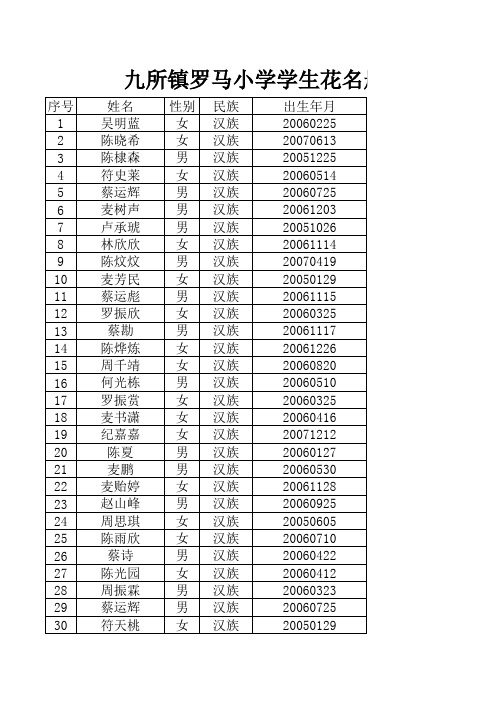 九所镇罗马小学学生花名册