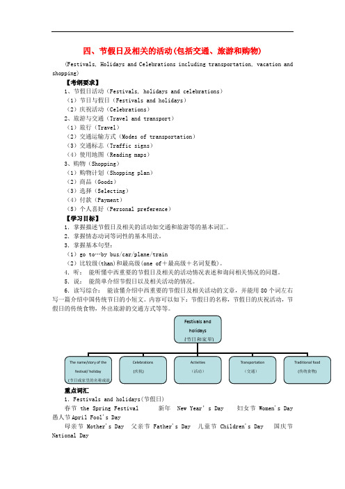 中考英语 第二部分 话题复习4 节假日及相关的活动(包括交通、旅游和购物)复习