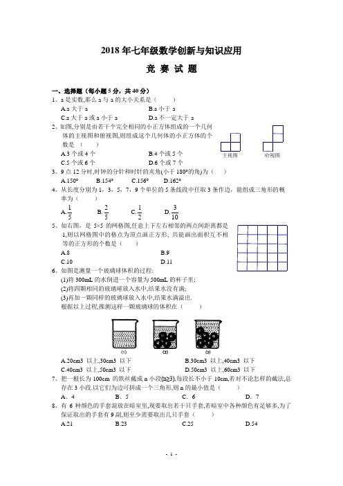 2018年七年级数学创新与知识应用市竞赛试卷
