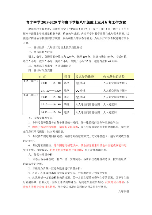 2020八年级线上三月月考工作方案