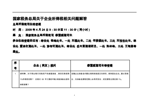 国家税务总局关于企业所得税相关问题解答(总局企业所得税在线答疑)090425整理