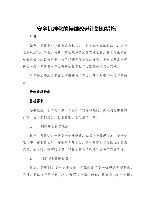 安全标准化的持续改进计划和措施