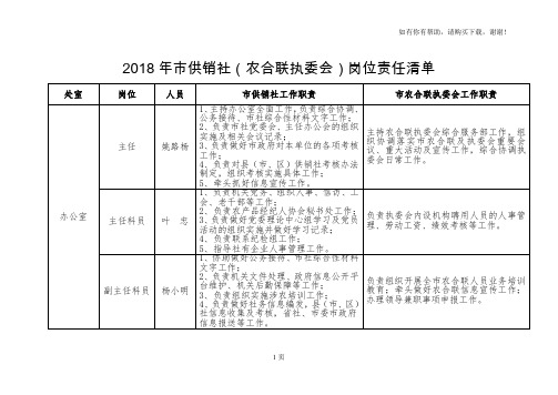 2018年供销社农合联执委会岗位责任清单