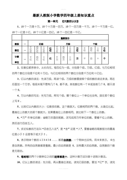 新人教版小学数学四年级上册单元复习试题全套